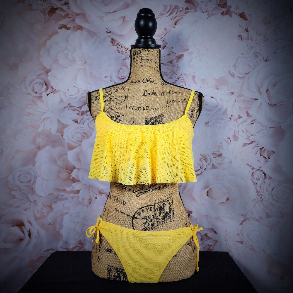Yellow Ruffle Flounce Matching Bikini Set